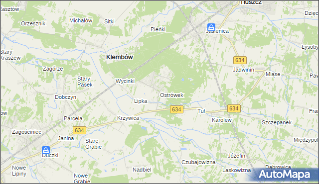 mapa Ostrówek gmina Klembów, Ostrówek gmina Klembów na mapie Targeo