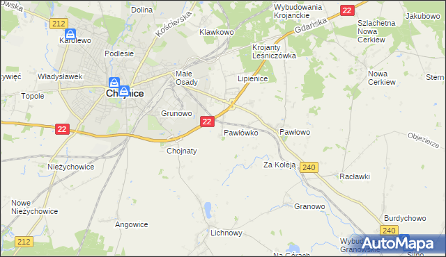 mapa Pawłówko gmina Chojnice, Pawłówko gmina Chojnice na mapie Targeo