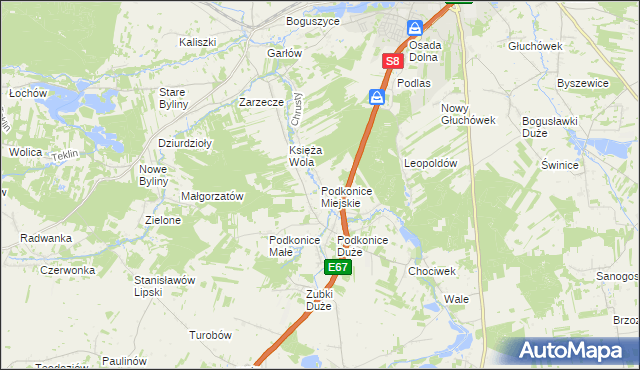 mapa Podkonice Miejskie, Podkonice Miejskie na mapie Targeo