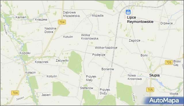 mapa Podłęcze gmina Słupia, Podłęcze gmina Słupia na mapie Targeo