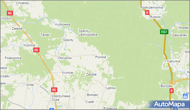 mapa Ponikła gmina Dobrzyniewo Duże, Ponikła gmina Dobrzyniewo Duże na mapie Targeo