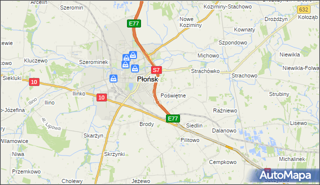 mapa Poświętne gmina Płońsk, Poświętne gmina Płońsk na mapie Targeo