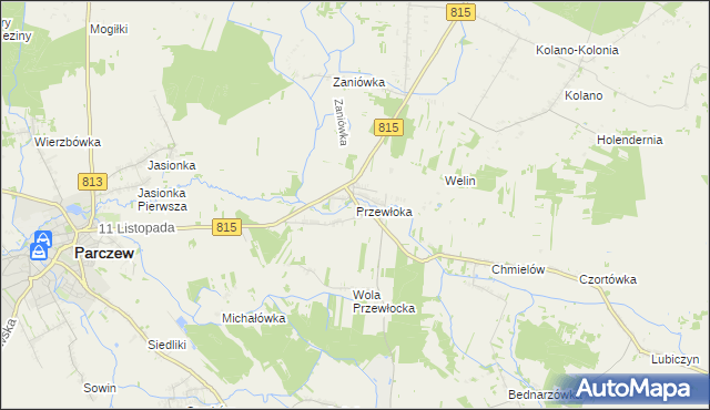 mapa Przewłoka gmina Parczew, Przewłoka gmina Parczew na mapie Targeo