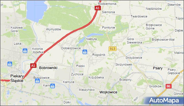 mapa Rogoźnik gmina Bobrowniki, Rogoźnik gmina Bobrowniki na mapie Targeo