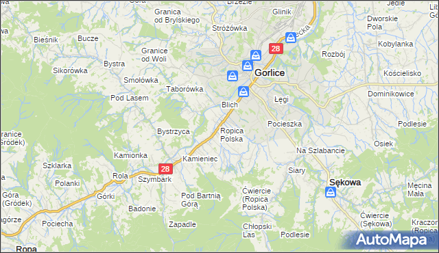 mapa Ropica Polska, Ropica Polska na mapie Targeo