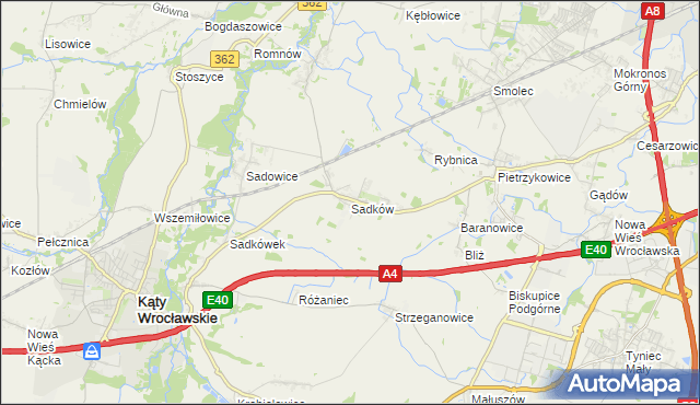 mapa Sadków gmina Kąty Wrocławskie, Sadków gmina Kąty Wrocławskie na mapie Targeo