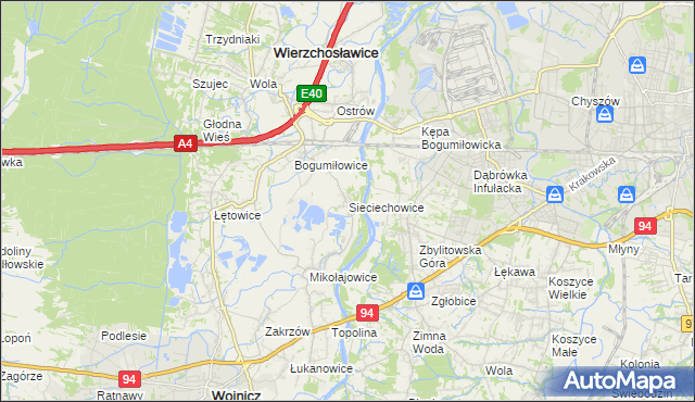 mapa Sieciechowice gmina Wierzchosławice, Sieciechowice gmina Wierzchosławice na mapie Targeo