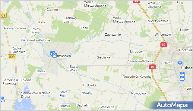 mapa Siedliska gmina Kamionka, Siedliska gmina Kamionka na mapie Targeo