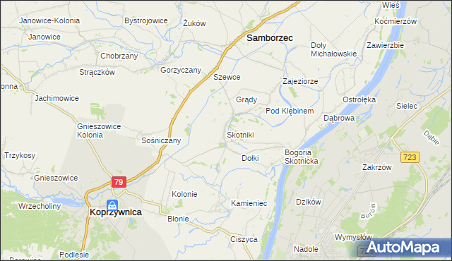 mapa Skotniki gmina Samborzec, Skotniki gmina Samborzec na mapie Targeo