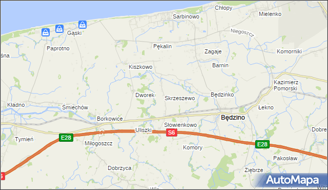 mapa Skrzeszewo gmina Będzino, Skrzeszewo gmina Będzino na mapie Targeo