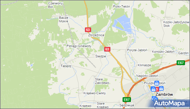 mapa Śledzie gmina Zambrów, Śledzie gmina Zambrów na mapie Targeo