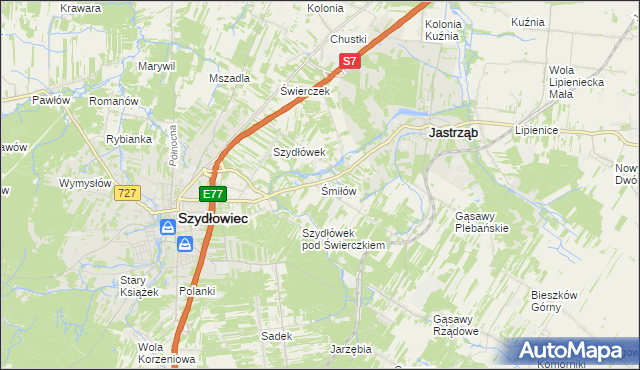 mapa Śmiłów gmina Jastrząb, Śmiłów gmina Jastrząb na mapie Targeo