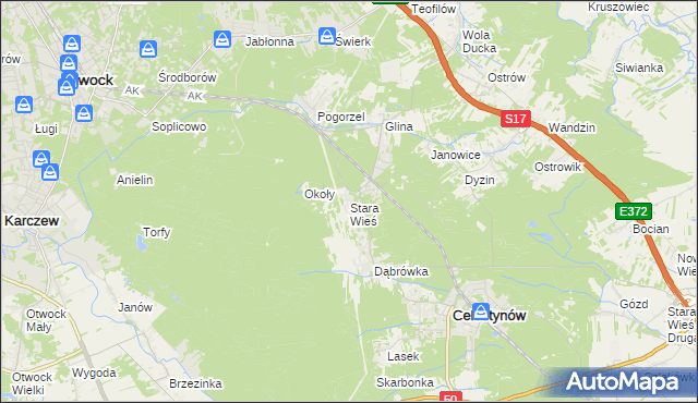 mapa Stara Wieś gmina Celestynów, Stara Wieś gmina Celestynów na mapie Targeo