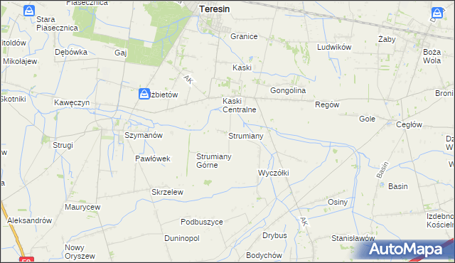 mapa Strumiany gmina Baranów, Strumiany gmina Baranów na mapie Targeo