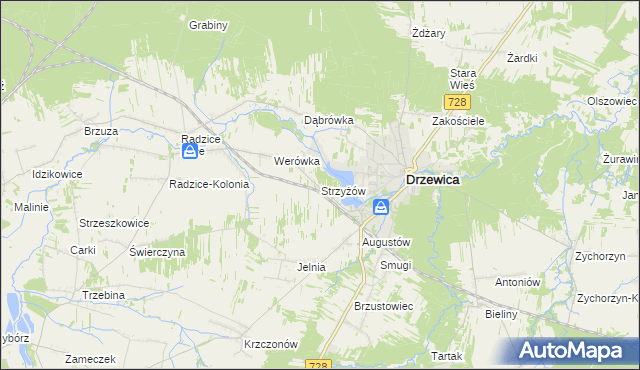 mapa Strzyżów gmina Drzewica, Strzyżów gmina Drzewica na mapie Targeo