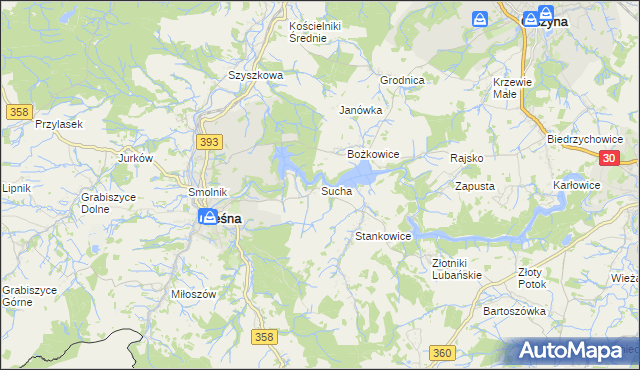 mapa Sucha gmina Leśna, Sucha gmina Leśna na mapie Targeo