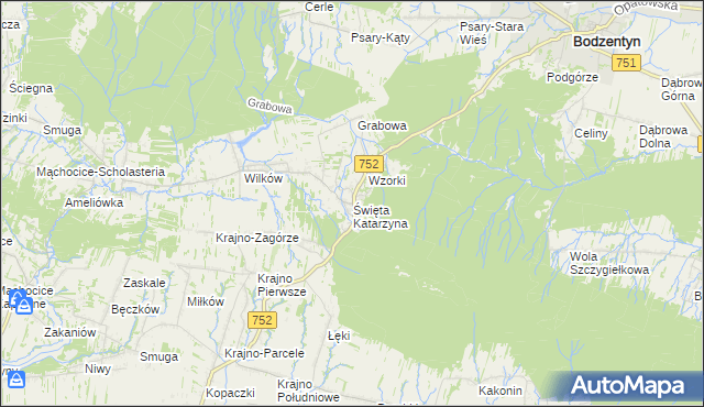 mapa Święta Katarzyna gmina Bodzentyn, Święta Katarzyna gmina Bodzentyn na mapie Targeo