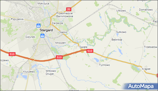 mapa Święte gmina Stargard, Święte gmina Stargard na mapie Targeo