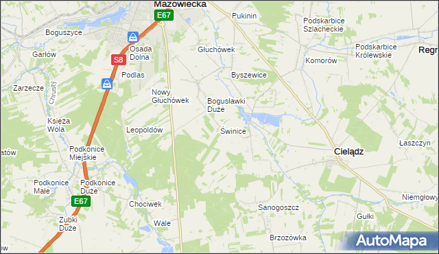 mapa Świnice gmina Rawa Mazowiecka, Świnice gmina Rawa Mazowiecka na mapie Targeo