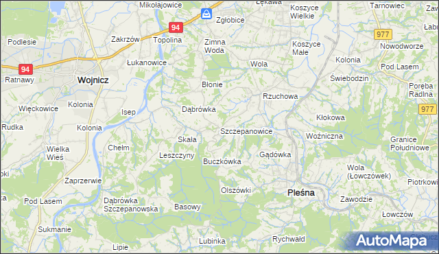 mapa Szczepanowice gmina Pleśna, Szczepanowice gmina Pleśna na mapie Targeo