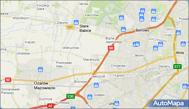 mapa Szeligi gmina Ożarów Mazowiecki, Szeligi gmina Ożarów Mazowiecki na mapie Targeo
