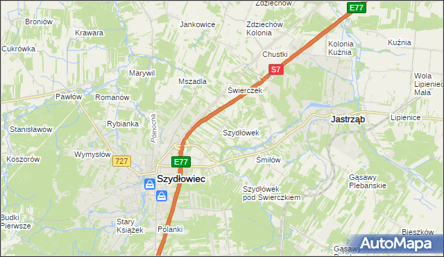 mapa Szydłówek gmina Szydłowiec, Szydłówek gmina Szydłowiec na mapie Targeo