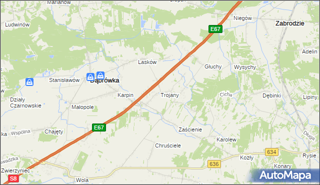 mapa Trojany gmina Dąbrówka, Trojany gmina Dąbrówka na mapie Targeo