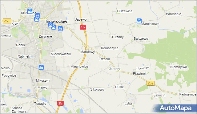 mapa Trzaski gmina Inowrocław, Trzaski gmina Inowrocław na mapie Targeo