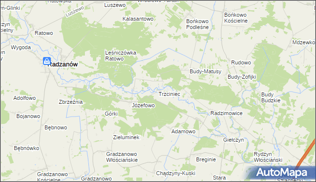 mapa Trzciniec gmina Radzanów, Trzciniec gmina Radzanów na mapie Targeo
