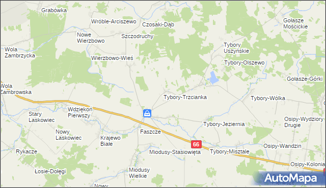 mapa Tybory-Trzcianka, Tybory-Trzcianka na mapie Targeo