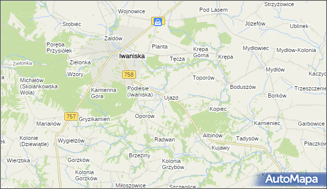 mapa Ujazd gmina Iwaniska, Ujazd gmina Iwaniska na mapie Targeo