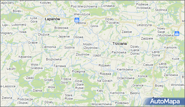 mapa Ujazd gmina Trzciana, Ujazd gmina Trzciana na mapie Targeo