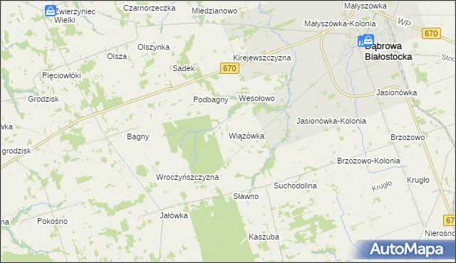 mapa Wiązówka gmina Dąbrowa Białostocka, Wiązówka gmina Dąbrowa Białostocka na mapie Targeo