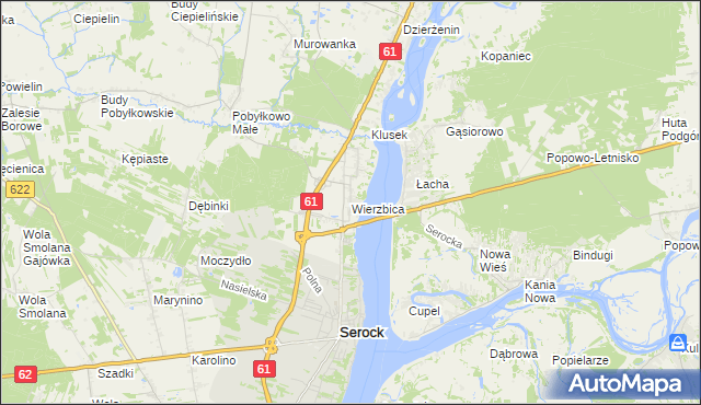 mapa Wierzbica gmina Serock, Wierzbica gmina Serock na mapie Targeo