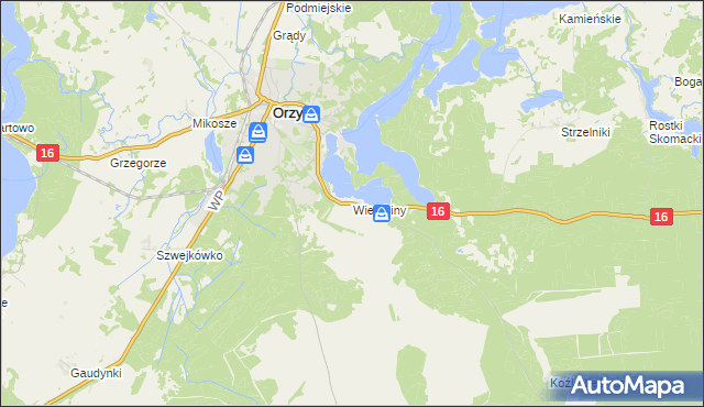 mapa Wierzbiny gmina Orzysz, Wierzbiny gmina Orzysz na mapie Targeo