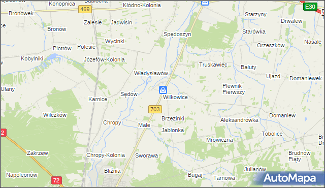 mapa Wilkowice gmina Wartkowice, Wilkowice gmina Wartkowice na mapie Targeo