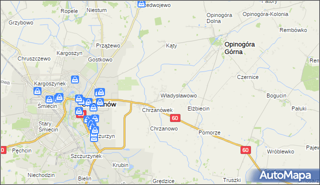 mapa Władysławowo gmina Opinogóra Górna, Władysławowo gmina Opinogóra Górna na mapie Targeo