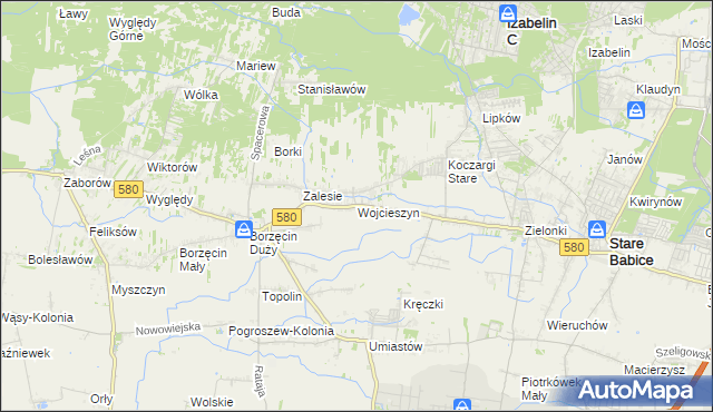 mapa Wojcieszyn gmina Stare Babice, Wojcieszyn gmina Stare Babice na mapie Targeo