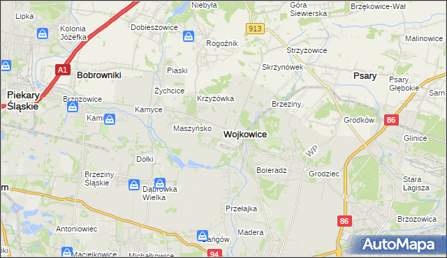 mapa Wojkowice powiat będziński, Wojkowice powiat będziński na mapie Targeo