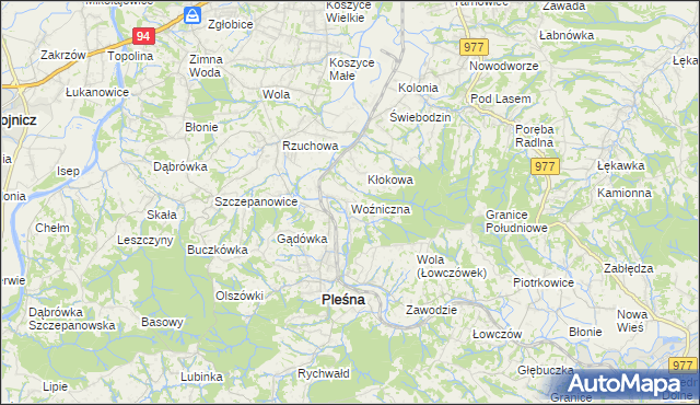 mapa Woźniczna, Woźniczna na mapie Targeo