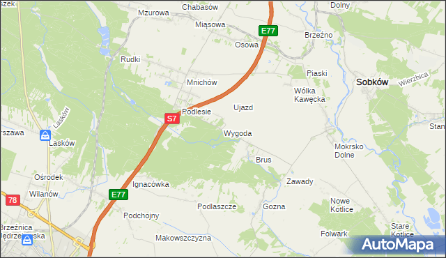 mapa Wygoda gmina Jędrzejów, Wygoda gmina Jędrzejów na mapie Targeo