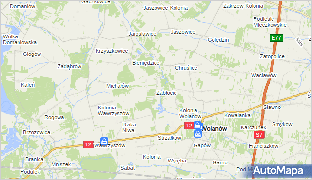 mapa Zabłocie gmina Wolanów, Zabłocie gmina Wolanów na mapie Targeo