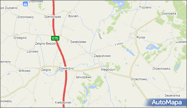 mapa Zajączkowo gmina Chełmża, Zajączkowo gmina Chełmża na mapie Targeo