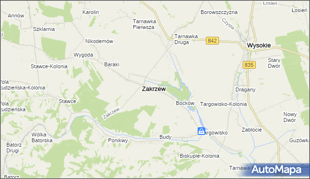 mapa Zakrzew-Kolonia gmina Zakrzew, Zakrzew-Kolonia gmina Zakrzew na mapie Targeo