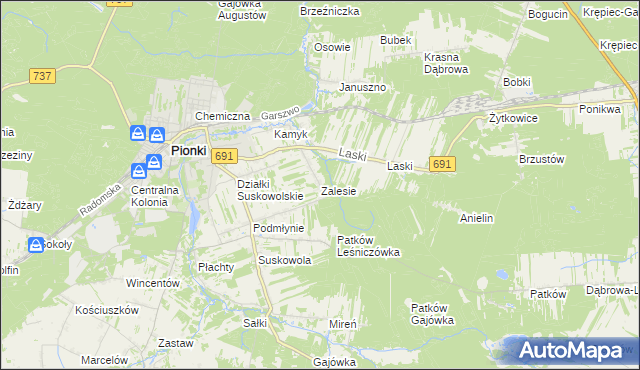 mapa Zalesie gmina Pionki, Zalesie gmina Pionki na mapie Targeo