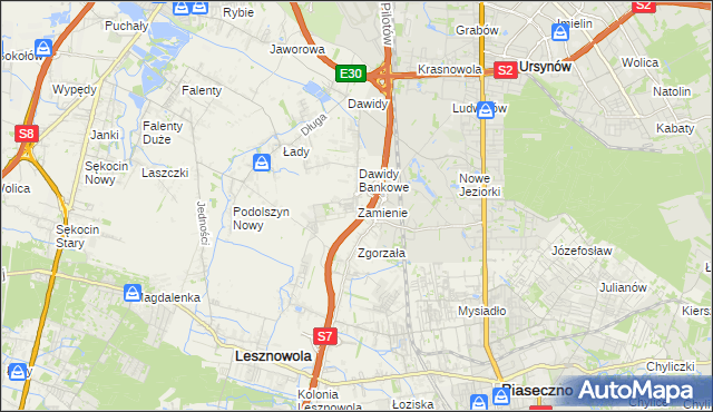 mapa Zamienie gmina Lesznowola, Zamienie gmina Lesznowola na mapie Targeo