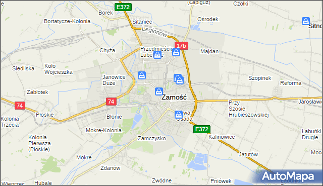mapa Zamościa, Zamość na mapie Targeo