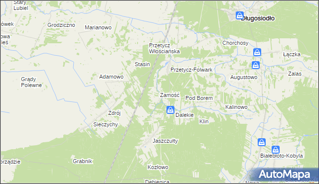 mapa Zamość gmina Długosiodło, Zamość gmina Długosiodło na mapie Targeo