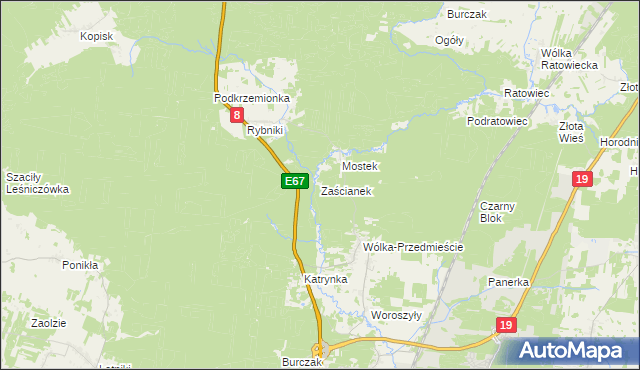 mapa Zaścianek gmina Wasilków, Zaścianek gmina Wasilków na mapie Targeo