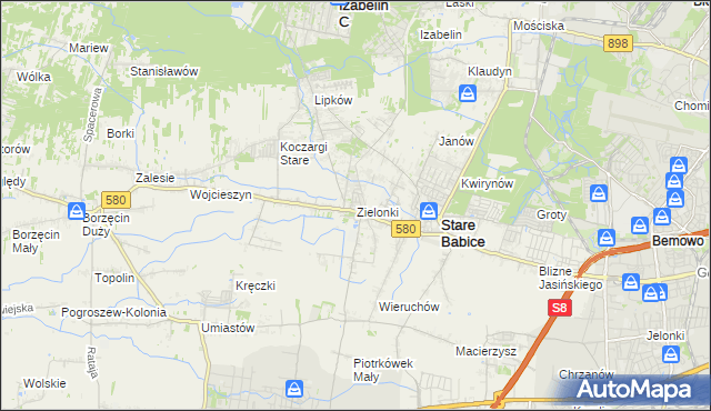 mapa Zielonki gmina Stare Babice, Zielonki gmina Stare Babice na mapie Targeo